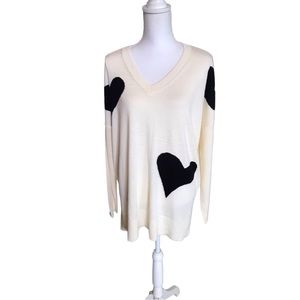 Laurie Felt Cashmere Blend V Neck Light Weight Heart Sweater. Size XL NWOT